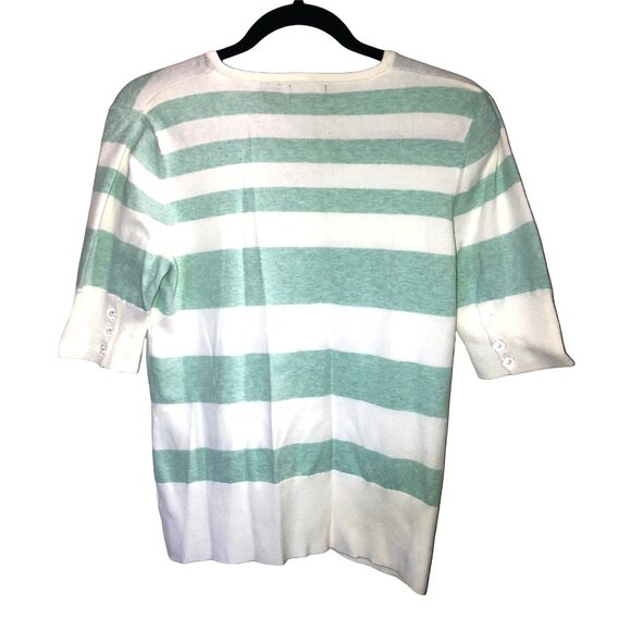 Kershaw stripe pattern green/white front button closure sweater size medium - Picture 2 of 6